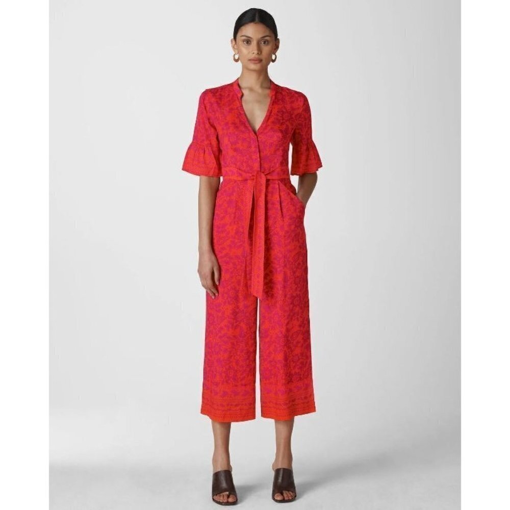 NEW Whistles Pink and Orange Henna Print Tie Front Jumpsuit Size 10